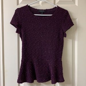 🌷3 for$25🌷Jessica, US S, Maroon Textured Cap Sleeved Sequin Peplum Top